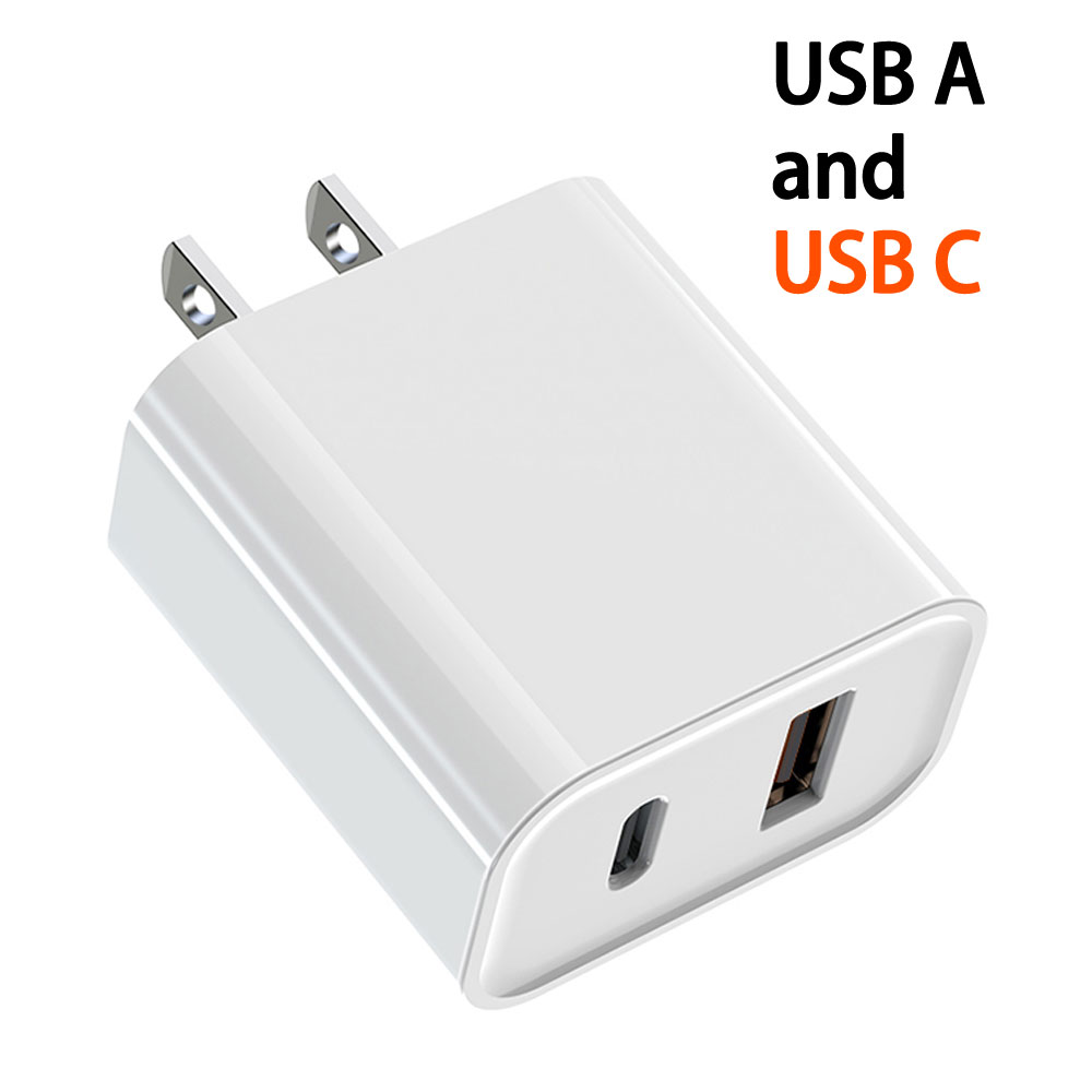 USB-A and USB-C 2.4A Dual 2 Port House Wall Charger (Wall - White)